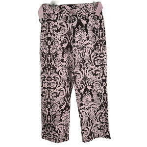 LaVie Boheme High Waist Ankle Pants Damask Print Brown Pink 8